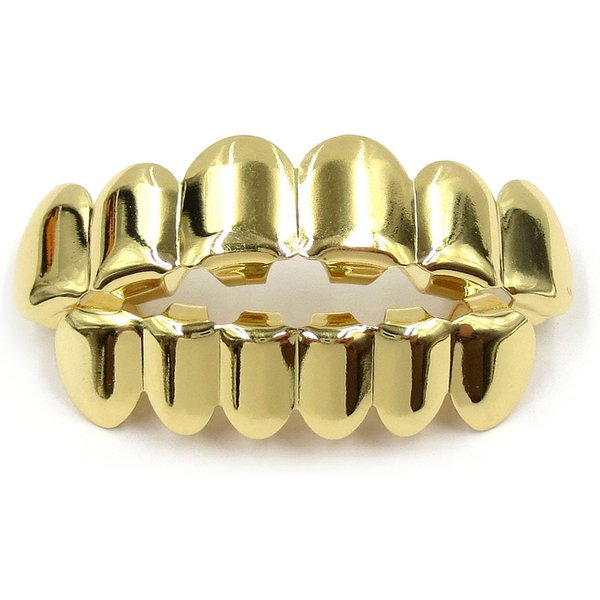 Men And Women's Jewelry Gold Plated Hip Hop Grillz Teeth Jewelry Set - Stylish & Durable For Parties, Performances & Everyday Wear (Sizes 7-11)-image