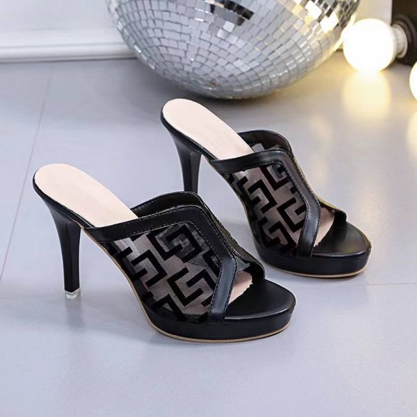 Mesh Hollow Women's Slippers 2023 Summer New Style Temperament Stiletto Waterproof Platform Fish Mouth Shoes All-Match High-Heeled Sandals-image