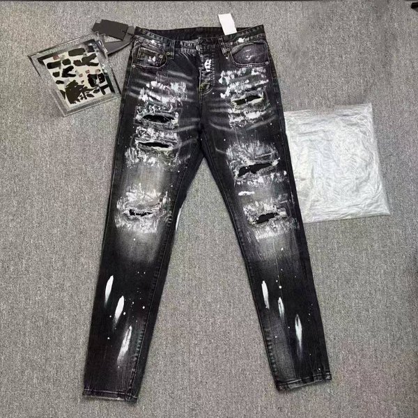 Men's Black Jeans Elastic Slim Fit Ripped Men's Jeans Trend Men's Jeans-image