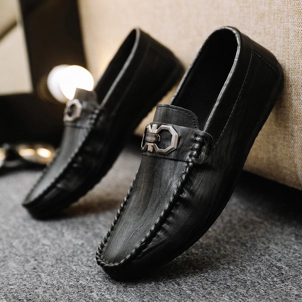 Men's casual leather shoes low help set feet men breathable trend lazy man pedal driving men's shoes bean shoes men