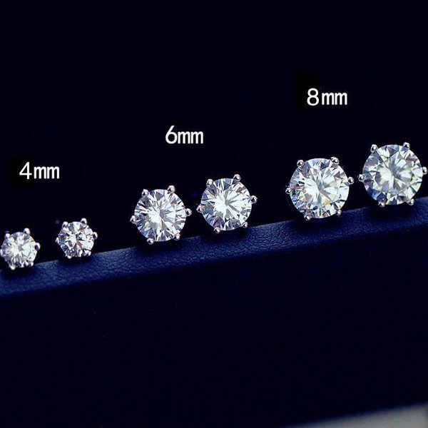S Earrings For Men Trendy Super Shiny Hip-Hop Simple Niche High-End Feel Silver Needle Women Zircon Claw Diamond Ear
