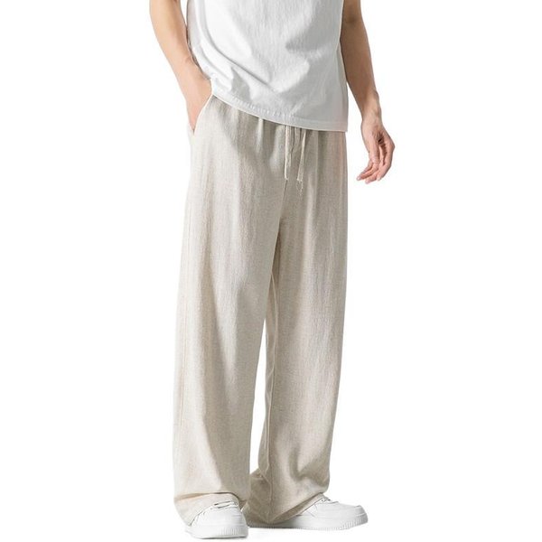 Men's Clothing Linen Pants Men Summer Loose Straight Men's Casual Trousers Spring And Summer New Men's Trousers Summer Drape Cotton And Linen Pants-image