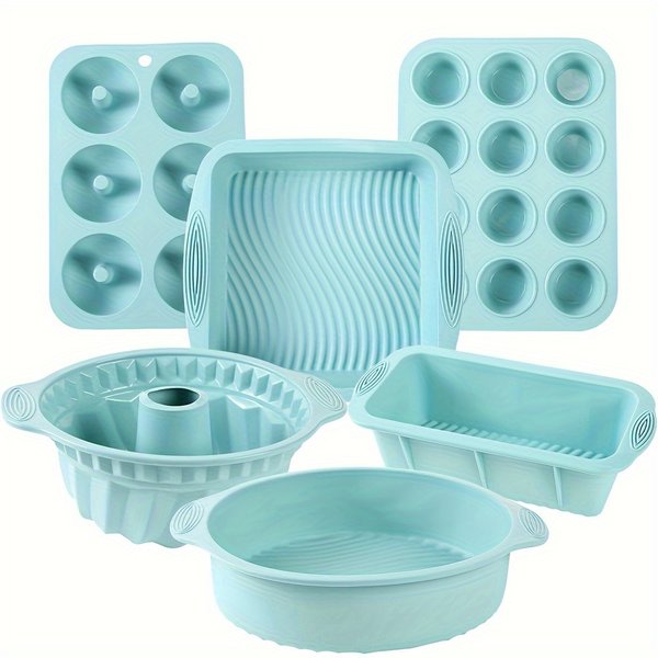 6Pcs Silicone Kitchen Baking Supplies Set, Non-Stick Silicone Baking Pans, Silicone Cake Molds, Baking Pans, Donut Pan, Silicone Muffin Pan, Cake Pans-image