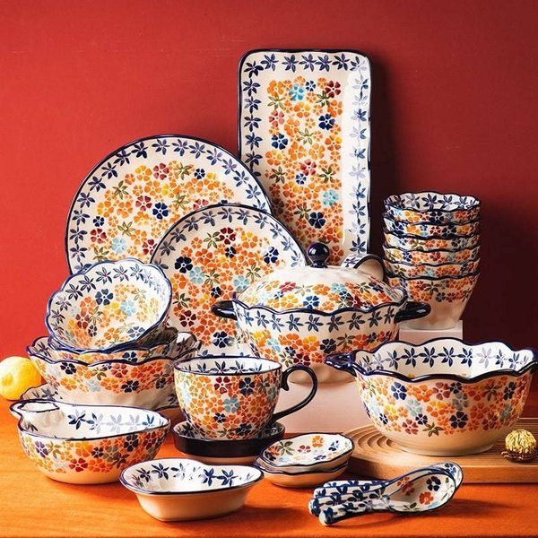 Service De Table En CéRamique – Bols Et Assiettes En GrèS Faits Main, Compatibles Micro-Ondes, Style Campagnard Vintage Pour Le Thé, Les Repas Et Les Cadeaux.-image