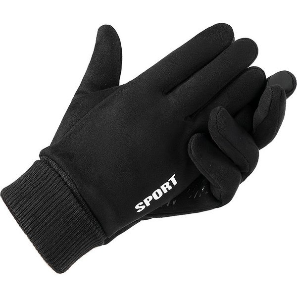 Suede Gloves Men's Autumn And Winter Outdoor Windproof Plus Velvet Warm And Long Lock Temperature Half-Finger Dew Two-Finger Riding Gloves-image