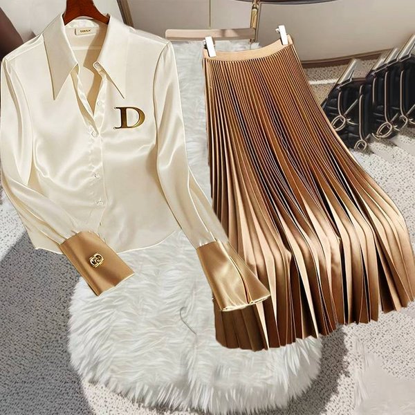 Women's Clothing Fashionable High End Tops Niche Unique Unique Cool White Acetate Satin Shirt-image
