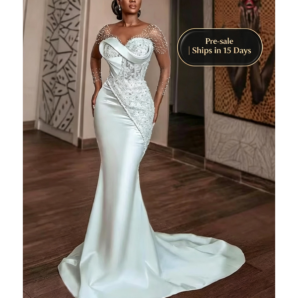 Women's Clothing White Long Sleeved Wedding Dress Slim Fitting Mermaid Style New Design Sexy Beauty Birthday Gown High End-image