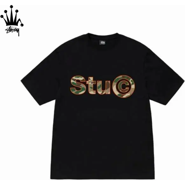 Stussy SS23 C. Camo Tee Ribbed Round Neck Letter Camouflage Logo Printed Short Sleeved T-Shirt For Both Men And Women-image