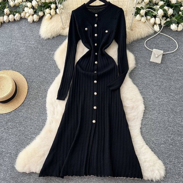Women's Clothing Knit Bodycon Dress – Elegant Round Neck Slit Dress For Women