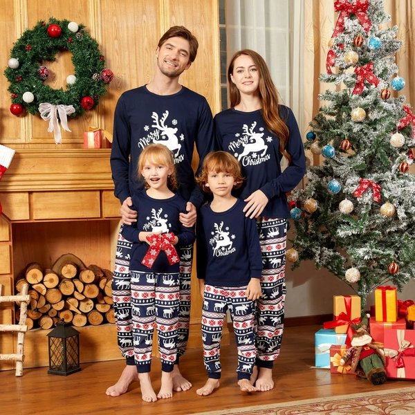 Underwear & Sleepwears New Christmas Family Home Parent Child Suit Printed Pajamas Long Sleeved Round Neck-image