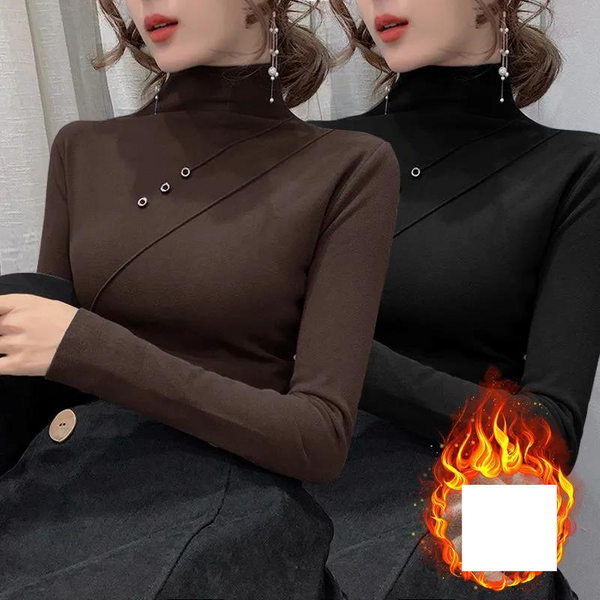 Women's velvet warm base shirt high neck with a slim-fit top