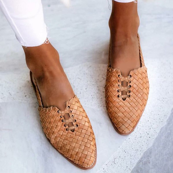 Women's Flat Pointed-Toe Woven Sandals - Breathable Summer Casual Shoes For Wide Feet (Sizes 34-43, Multiple Colors)
