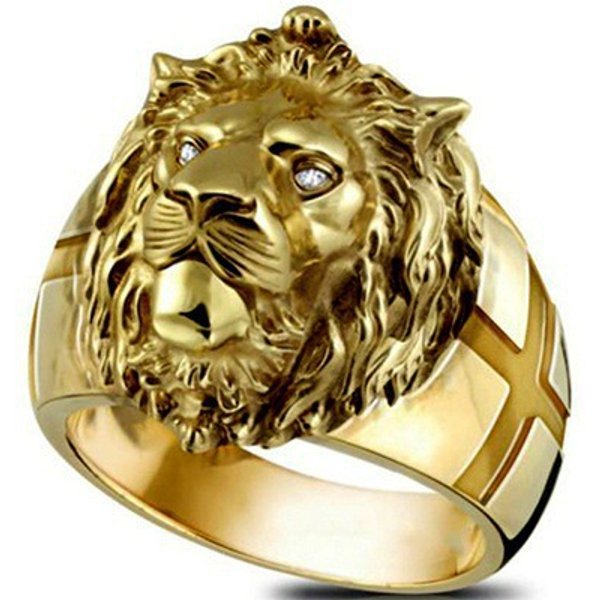 Hot Sale Electroplated Gold Lion Head Men's Ring Personality Cross Ring Men's Jewelry-image