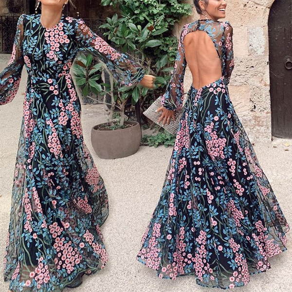 Women's Printed Dresses Sexy Backless Long Dresses
