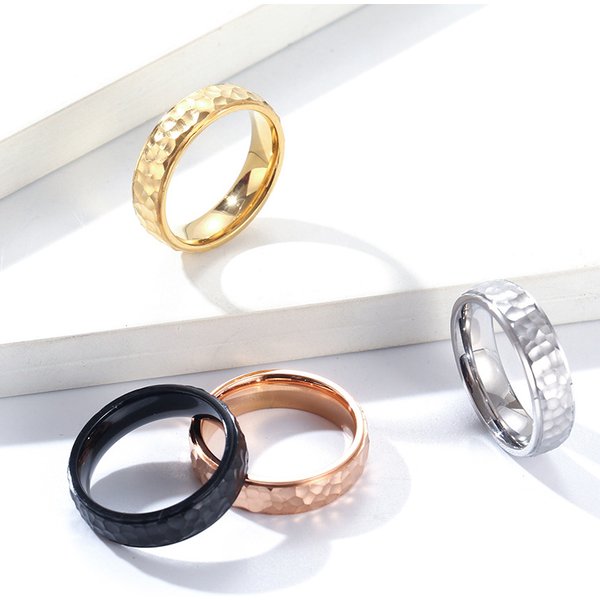 Hand Hammered Irregular Pattern Titanium Steel Ring, Neutral And Cold Style, Niche Hand Jewelry For Men And Women-image