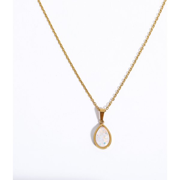 Women's Jewelry Stainless Steel Simple All Match Water Drop Pendant Necklace Opal Light Luxury Sweater Chain Neck
