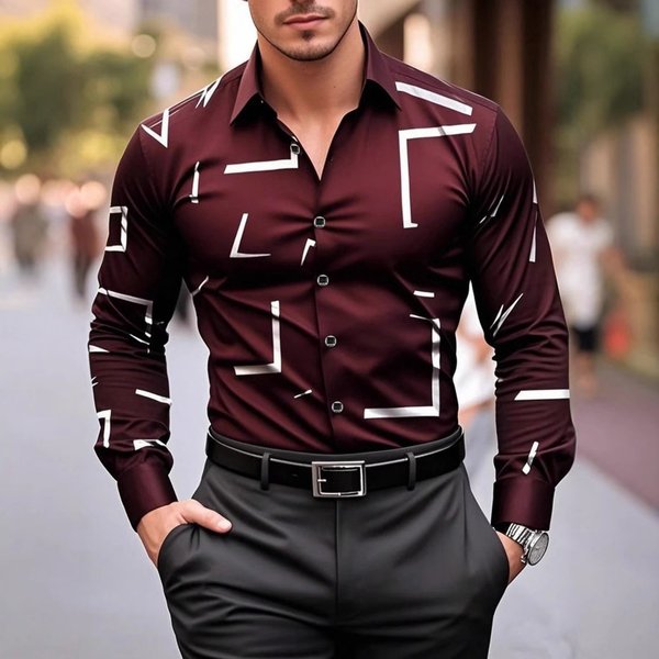 Men's Clothing Irregular Four Sided Stretch Printing Casual Long Sleeves Shirt-image