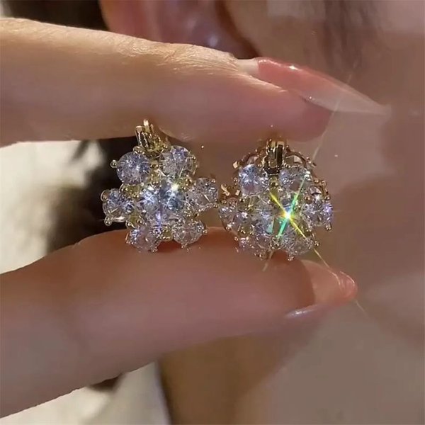 Super Flash Fashionable Double Sided Zircon Flower With Women's High End Charm And Niche Design Earrings 1225-image