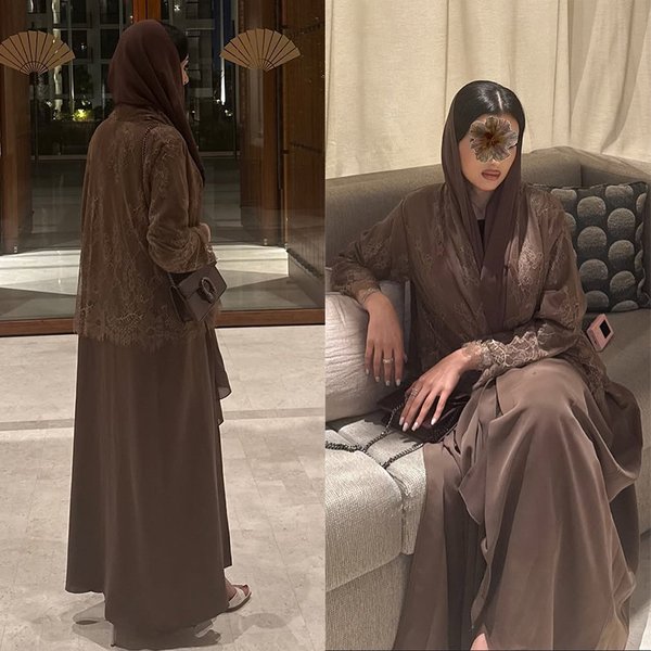 Modest Abaya Dress Elegant Modest Abaya With Lace Detailing – Dubai-Inspired Long Dress (S-XXL, Coffee Brown)