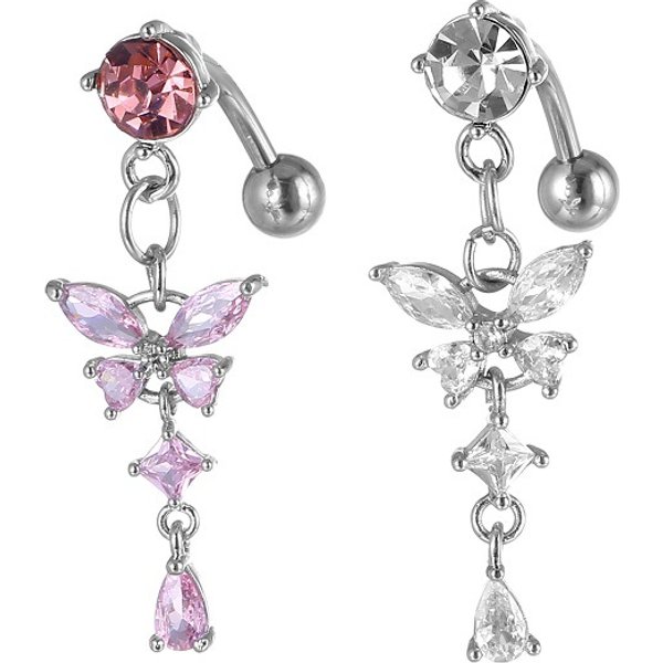 Belly Button Ring For Women Trendy Pink Butterfly Cute Cat Design Sexy Fashion Navel Rings Stainless Steel Piercing Jewelry-image