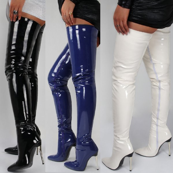 Women's Sexy Over-The-Knee Boots - Pointed Toe High Heel With Side Zipper, Patent Leather Large Size Knee High Boots-image