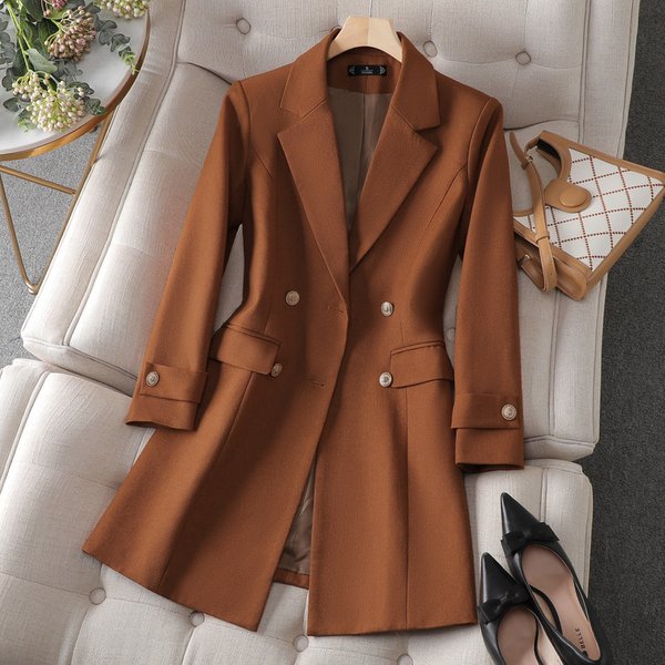 Women's Clothing Stylish Blazer Jacket For Autumn Winter - Slim Fit Office Wear, Casual Trench Coat, Versatile & Elegant (Black, Coffee, Khaki)