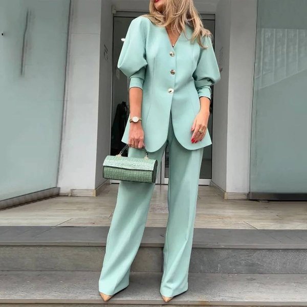 Women's Clothing Fashion Solid Color Lantern Sleeve Loose Suit Temperament Commuting Suit-image