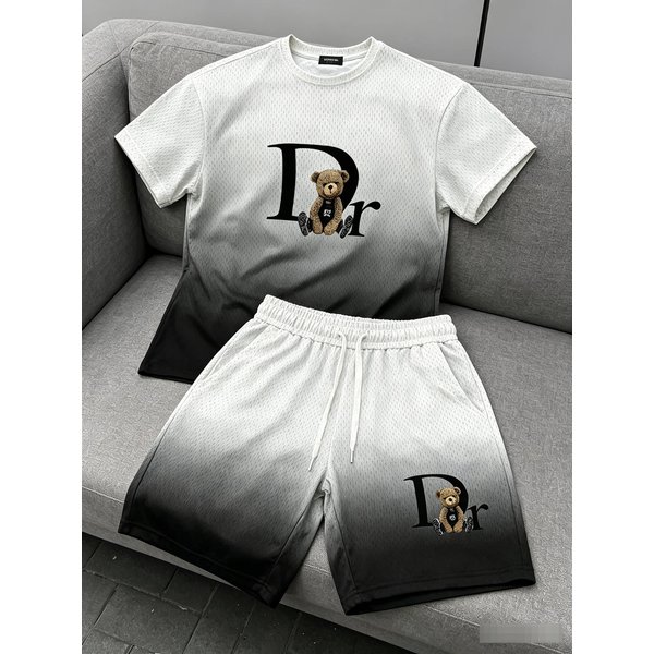 Women's Clothing DR Bear Friendly 3D Digital Print Short Sleeved Shorts Set, Round Neck, Loose Fit, Casual, Trendy New Style For Young People.