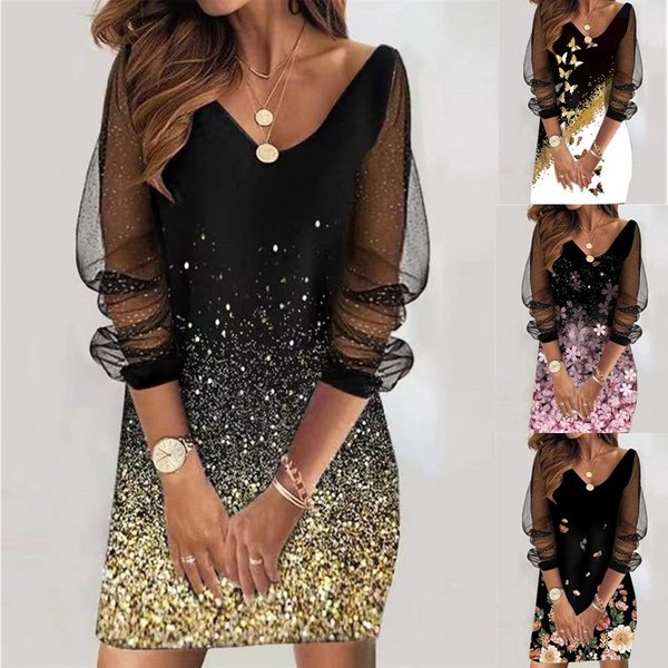 Women's Sequins Perspective Mesh Women's Dress