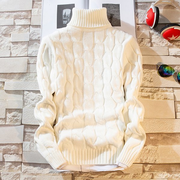 Men's Clothing Autumn New Supply Men's Sweater Teenager Solid Color Twisted Thick High Collar Sweater-image