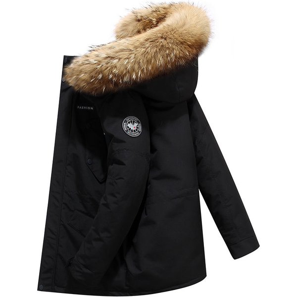 Coat Jacket Men's Mid-Length New Thickened Winter Trendy Korean Style Real Fur Collar Jacket Wholesale-image