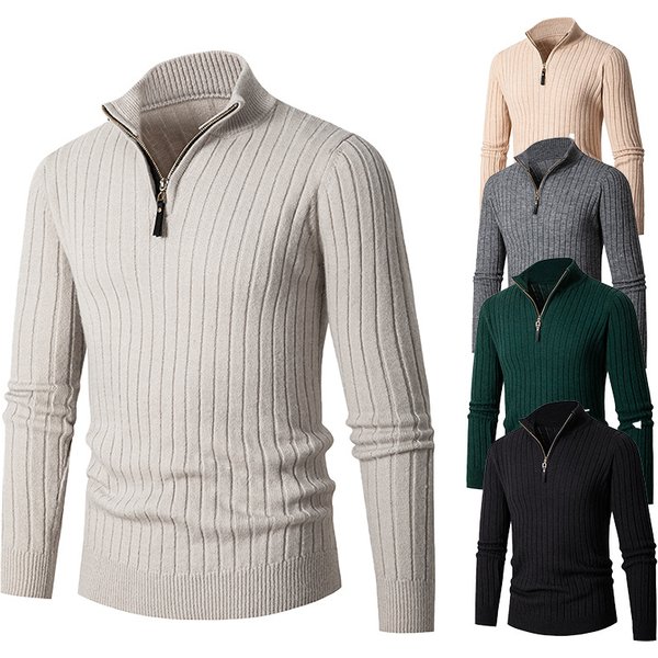 Men's Slim-Fit Knit Sweater – Winter Long Sleeve Pullover With Half-Zip & Ribbed Collar (M-XXXL) | Breathable & Stylish Casual Wear