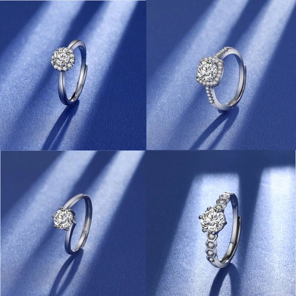 Stylish And Simple Women's Marriage Proposal Engagement Ring Mozzarella Diamond Ring Women's One-carat Six-claw Open Ring.