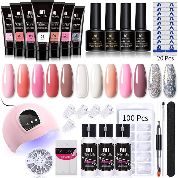 15ml Nail Extension Gel Set - With Nail Forms & Double-Head Brush | UV-Cured Crystal Extension Gel Kit