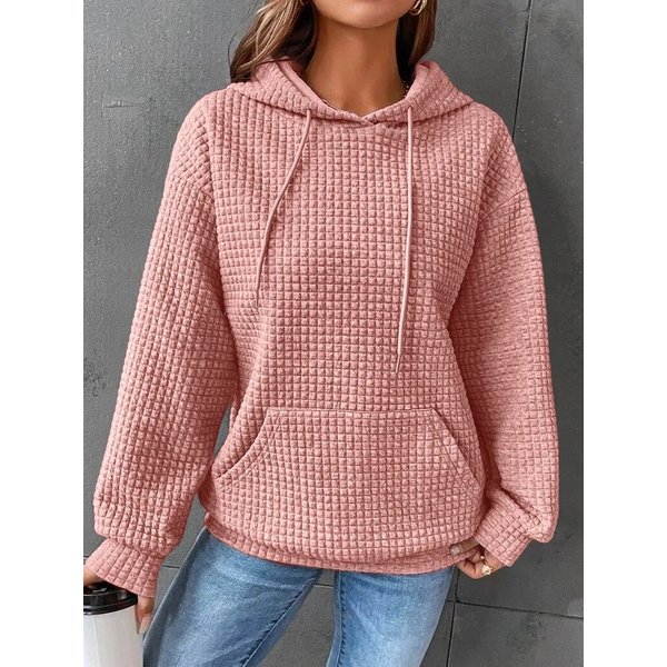 Women's clothing waffle round neck long-sleeved sweatshirt solid color top for women