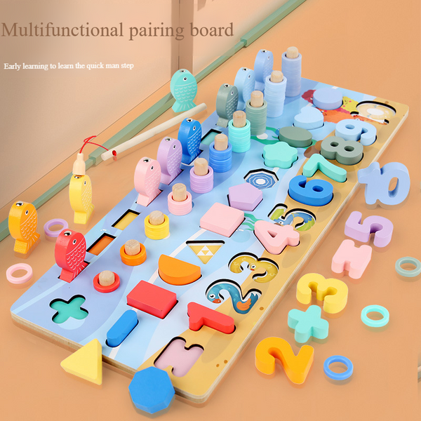 Children's Enlightenment Early Education Educational Toys Montessori 0-3 Years Old Wooden Toys Building Blocks Digital Shape Assembled Matching Board-image