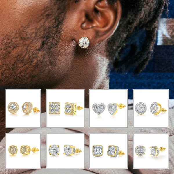 Hip Hop Zircon Earrings For Men And Women Full Diamond Gold Plated Thread Earrings And Earrings