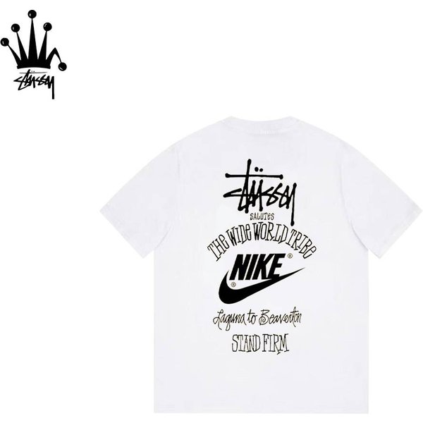 Stussy&Nike Collaboration Cylindrical Short Sleeved T-shirt Made Of Pure Cotton Fabric For Both Men And Women