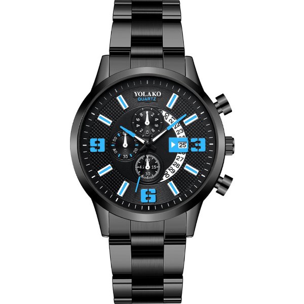 hot fashion three-eye calendar digital men's watch men's watch stainless steel watch steel belt