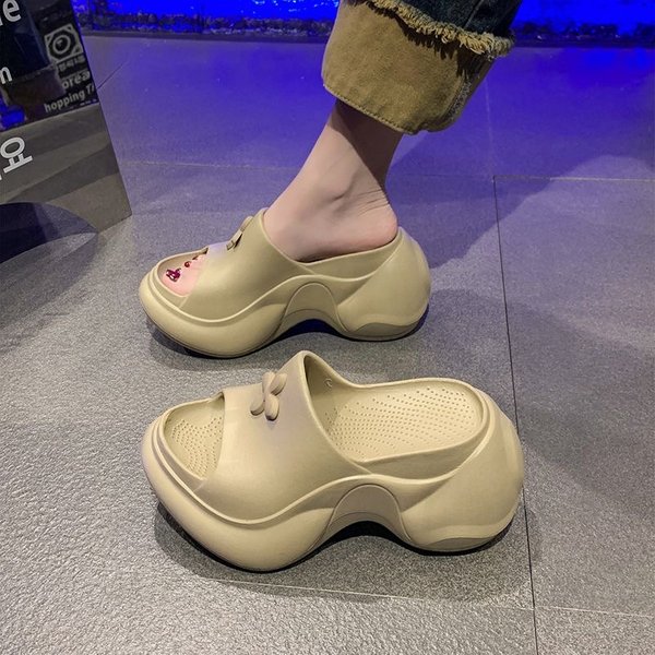 Internet Celebrity Slippers For Women Women's Sandals Eva Outer Wear Fashionable Cross Flower Slippers Thick Sole-image