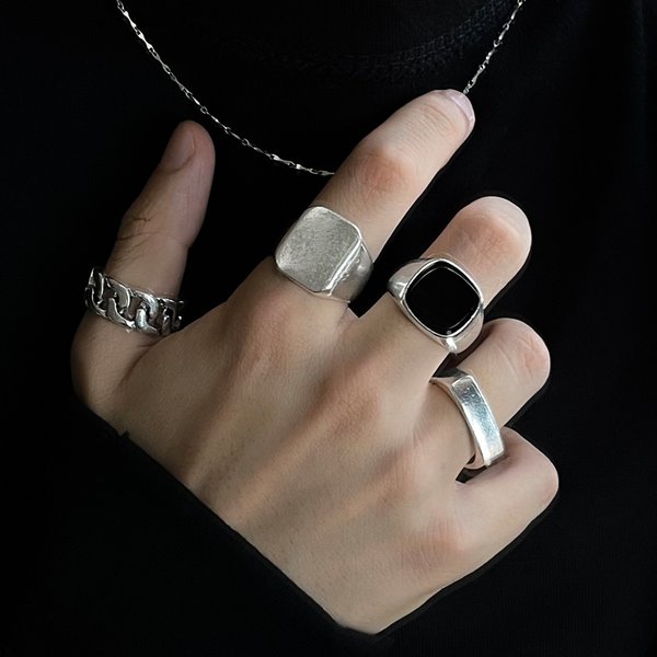 Punk Style Hip-Hop Trendy Ring Geometric Metal Rings Four-Piece Set-image