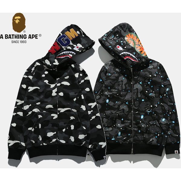 A BATHING APE ABC CAMO High Quality Pure Cotton Version Luminous Series Hoodie SHARK FULL ZIP HOODIE MENS AND WOMEN Starry Sky&Spots