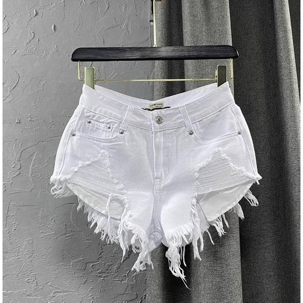 Women’s Clothing Fashion Low Waist Shorts Women's Raw Edge Pants New Summer White Jeans Ripped A Line Hot Pants Trend
