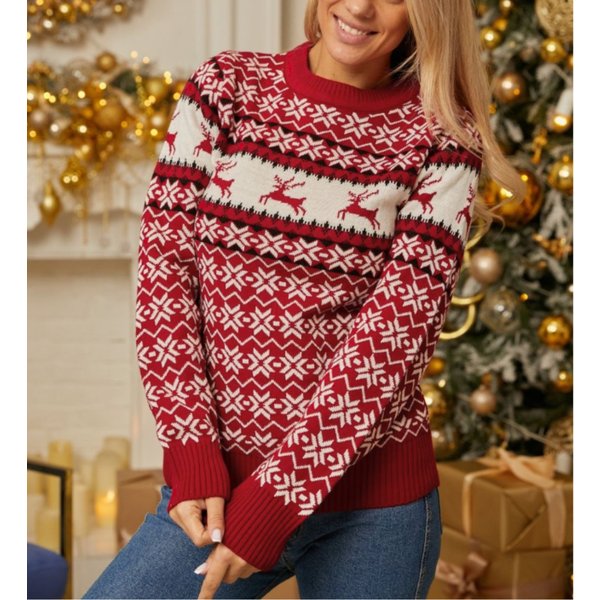 Women's Clothing Christmas New Women's Loose Elk Jacquard Long-sleeved Sweater
