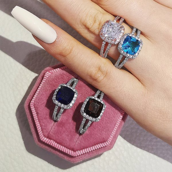 Jewelry Square Luxury Fashion Multi color Diamond Zircon Women's Y2K Ring r1507