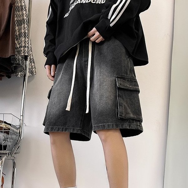 Men's Clothing Summer Retro Fashion Brand Denim Shorts Unisex American Workwear Casual Shorts Loose Large Size Shorts-image