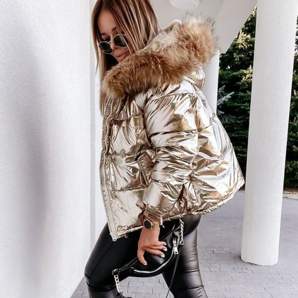 K Short Hooded Cotton Coat With A Zipper; Slim Fit, Bright Pu Color, Fashionable And Warm. No Glasses Or Other Accessories-image