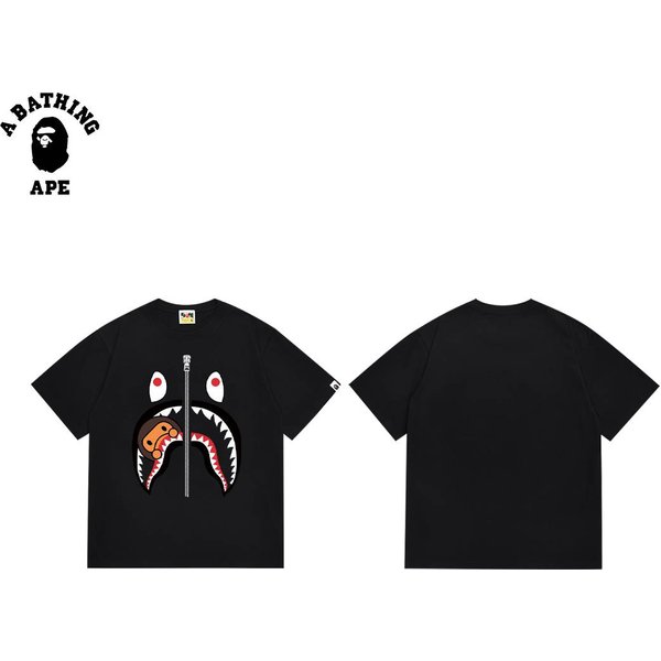 A Bathing Ape Bape-Ape Man Classic Letter Printed Cotton Short Sleeve Ape Man Shark Mouth-image
