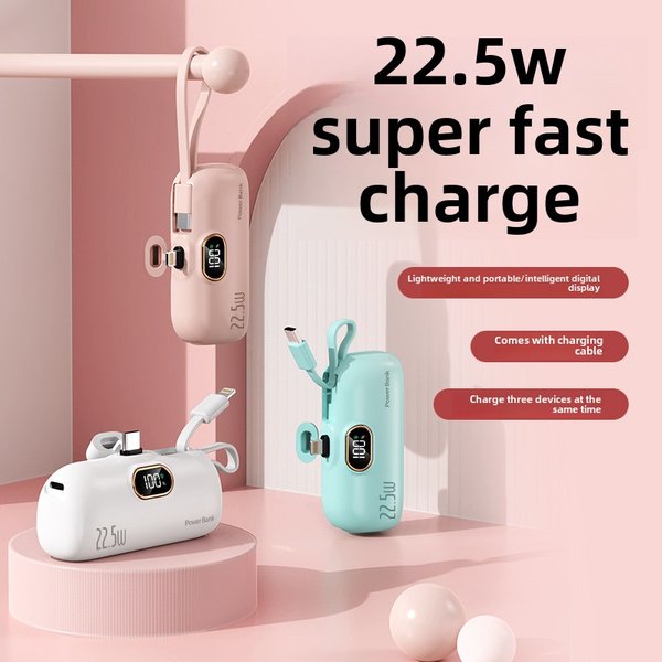 Cross-border wholesale 22.5W fast charging capsule power bank mini compact portable pocket mobile power supply gift printing
