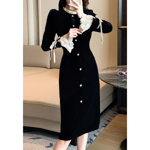 High End French Hepburn Style Slim Velvet Dress Little Black Dress Annual Party Dress Dress-image